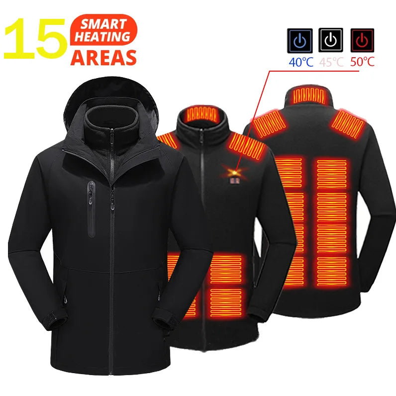 Heated Jacket with 15 Heating Zones - Unisex USB-Powered Winter Coat